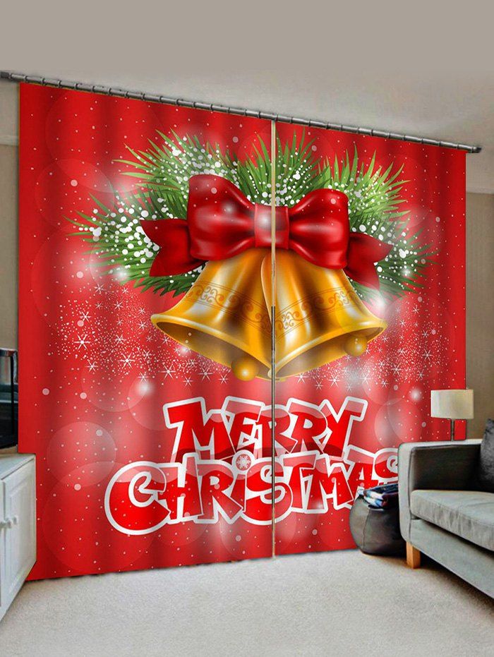 

2 Panels Christmas Bell Letter Print Window Curtains, Multi