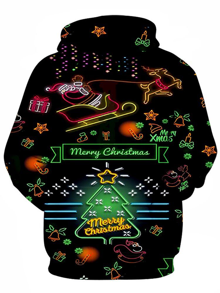 

Graphic Printed Christmas Hoodie, Black
