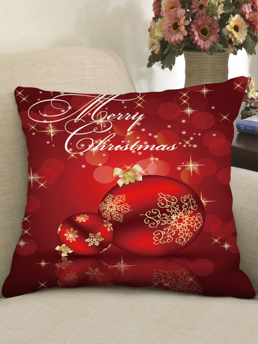 

Merry Christmas Ball Printed Pillow Cover, Red