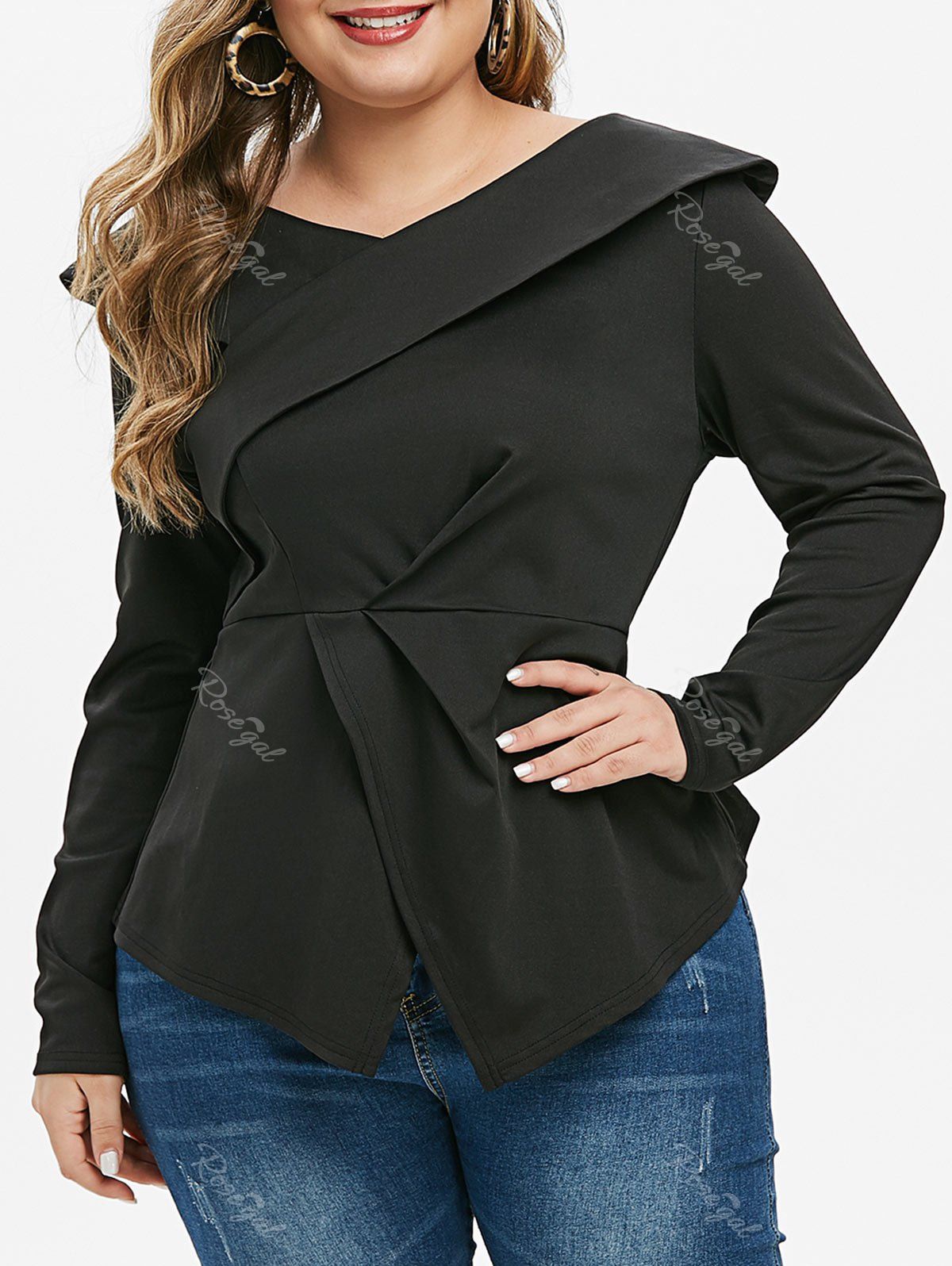 

Plus Size Foldover Peplum Tee, Black