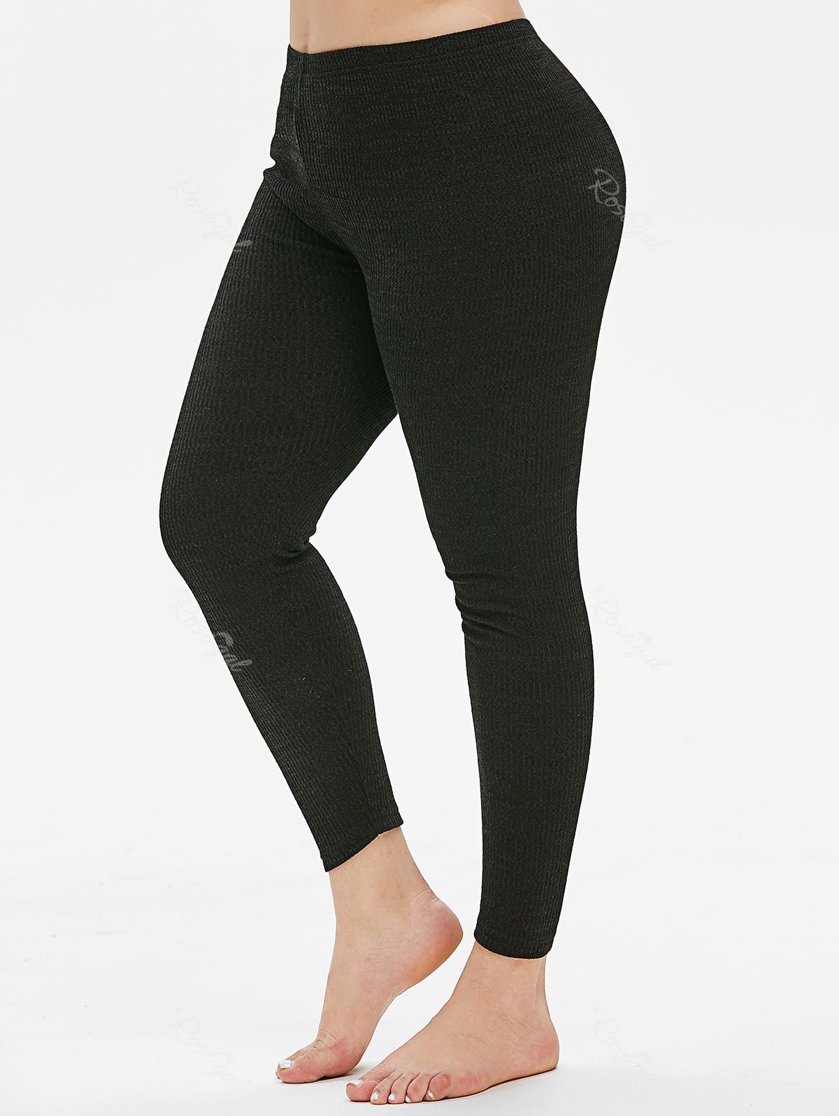 

Plus Size High Rise Skinny Knitted Leggings, Black