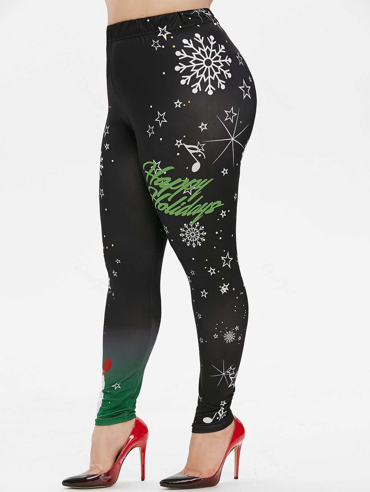 

Plus Size Christmas Snowflake Snowman Print Skinny Leggings, Black