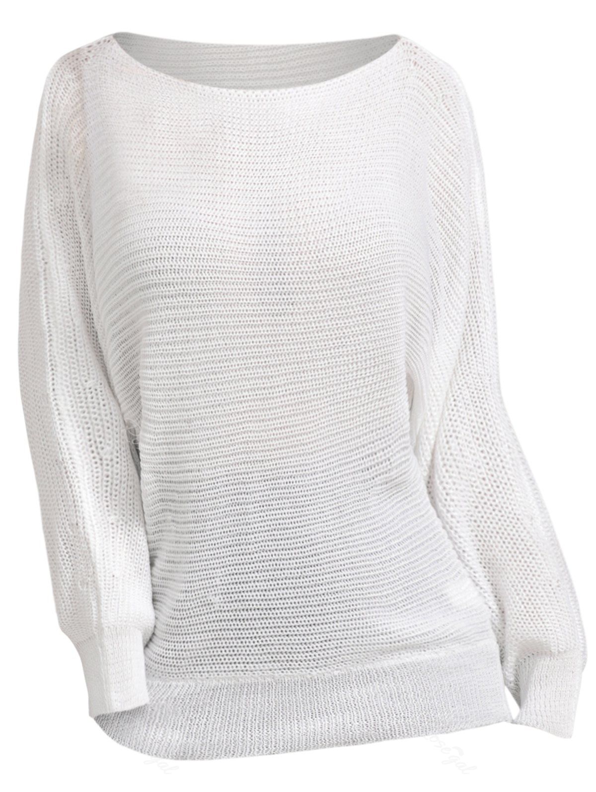 

Plus Size Boat Neck Solid Pullover Sweater, White