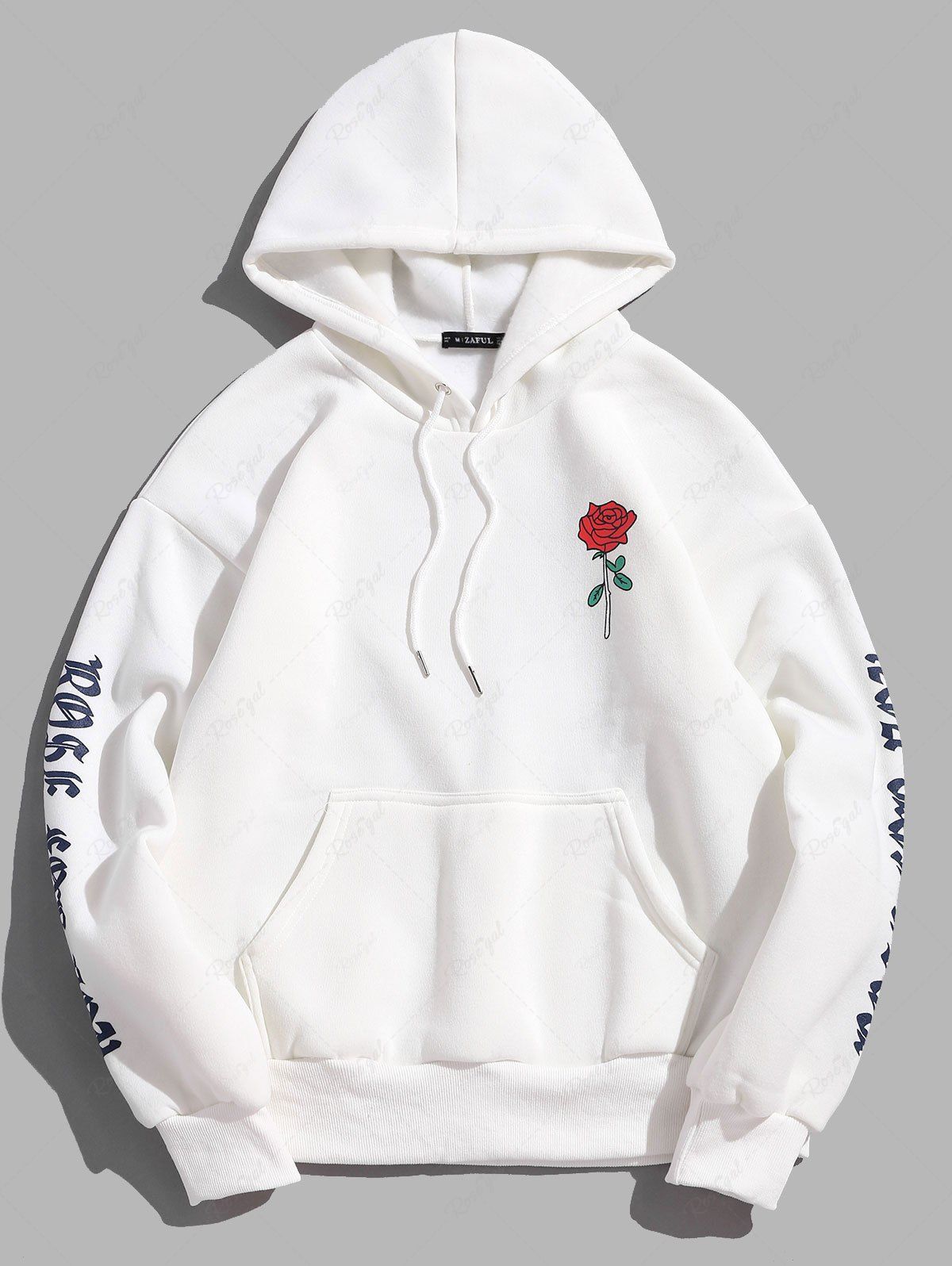 Sale Rose Letter Graphic Fleece Pullover Hoodie  