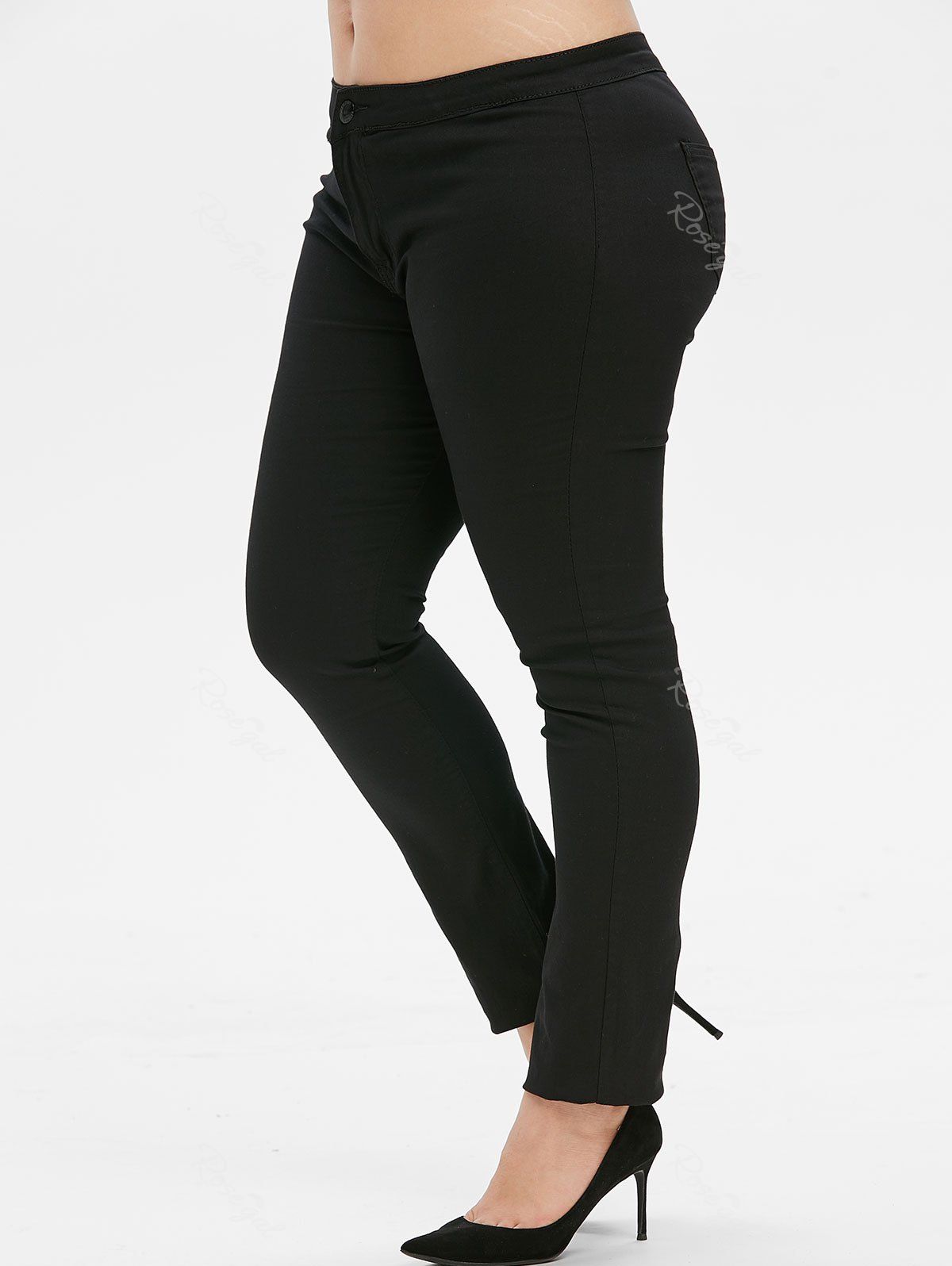 

Solid Mid Rise Plus Size Skinny Pants, Black