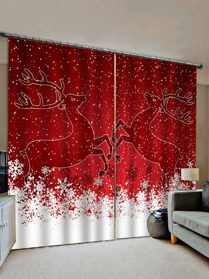 

Christmas Snowflake Deer Pattern Window Curtains, Multi