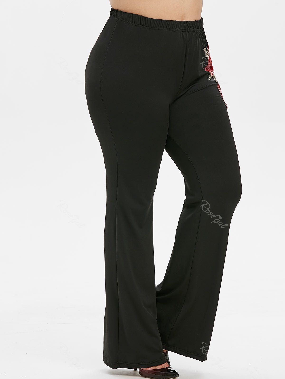 

Plus Size Embroidered Bell Bottom Pants, Black