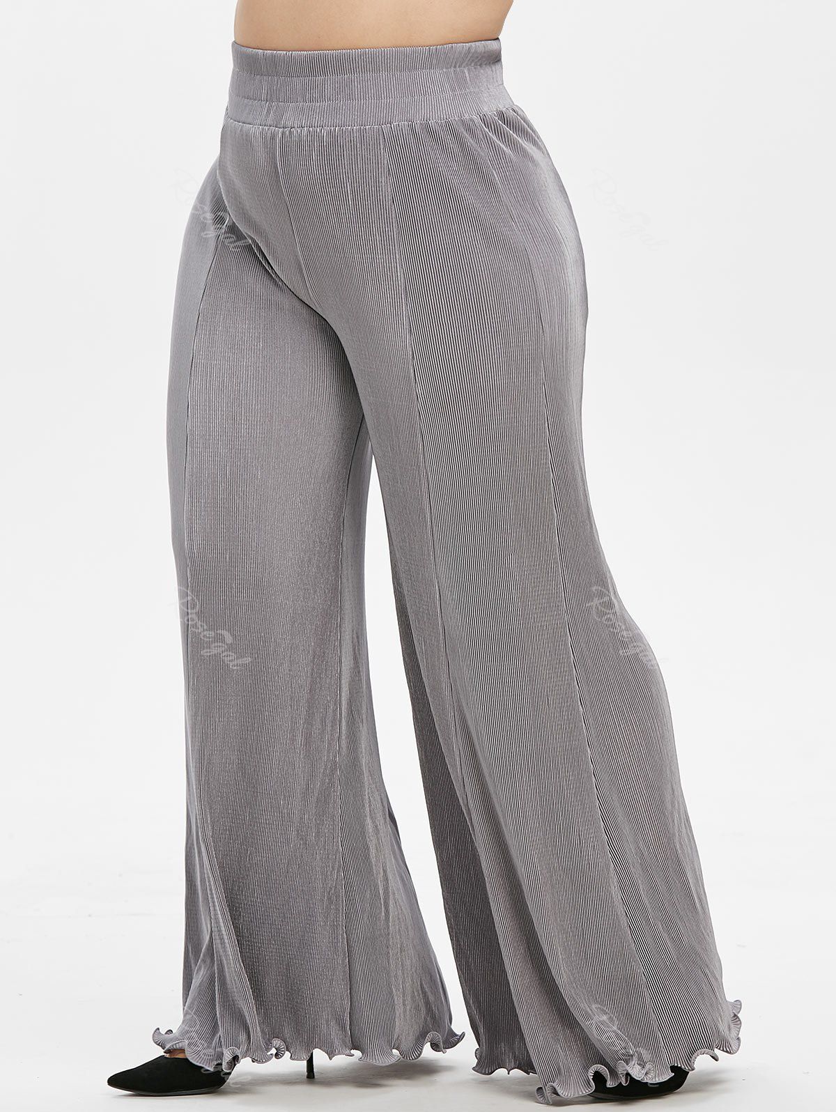 

Plus Size High Rise Pleated Palazzo Flare Pants, Gray goose
