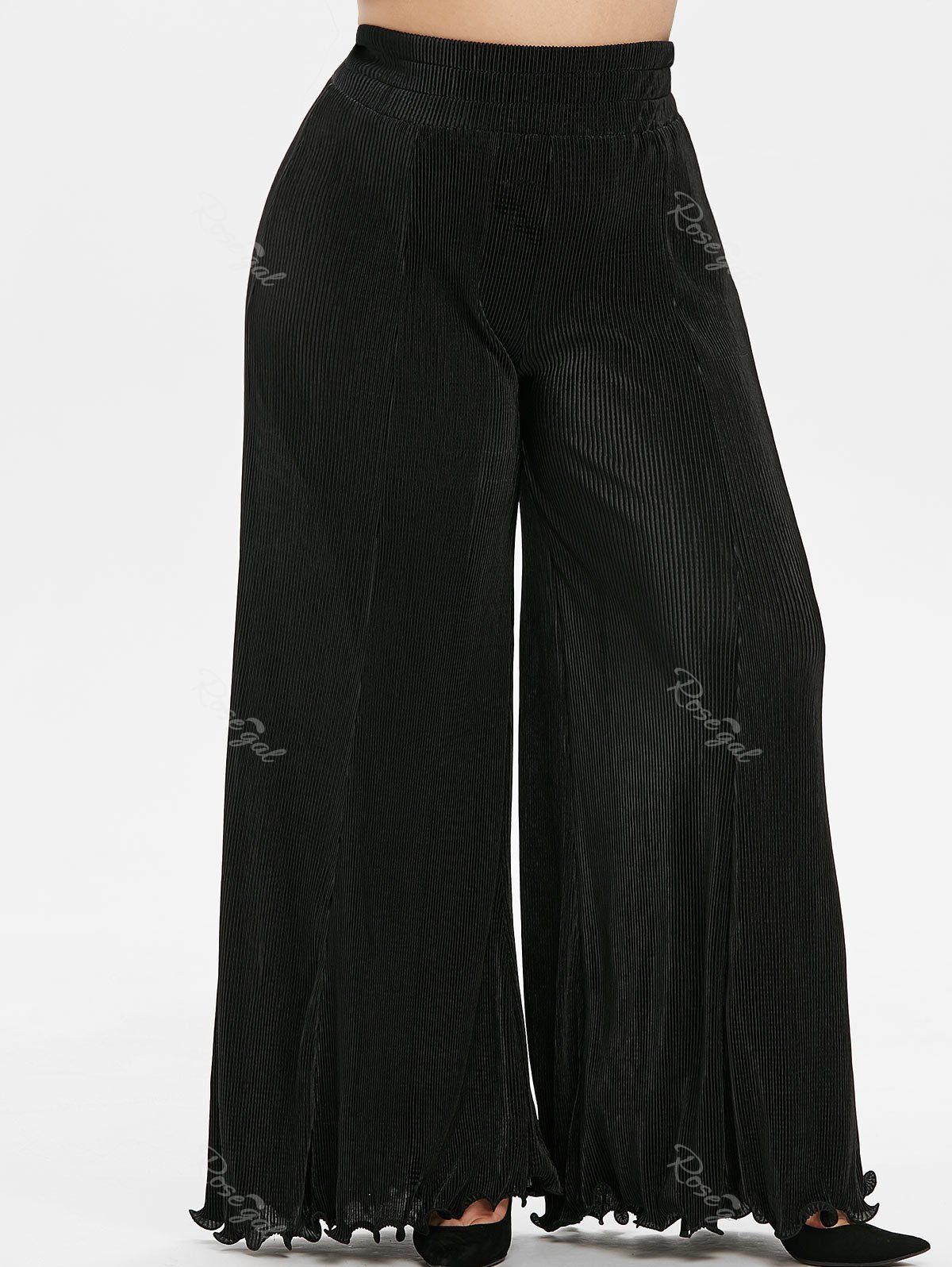 

Plus Size High Rise Pleated Palazzo Flare Pants, Black