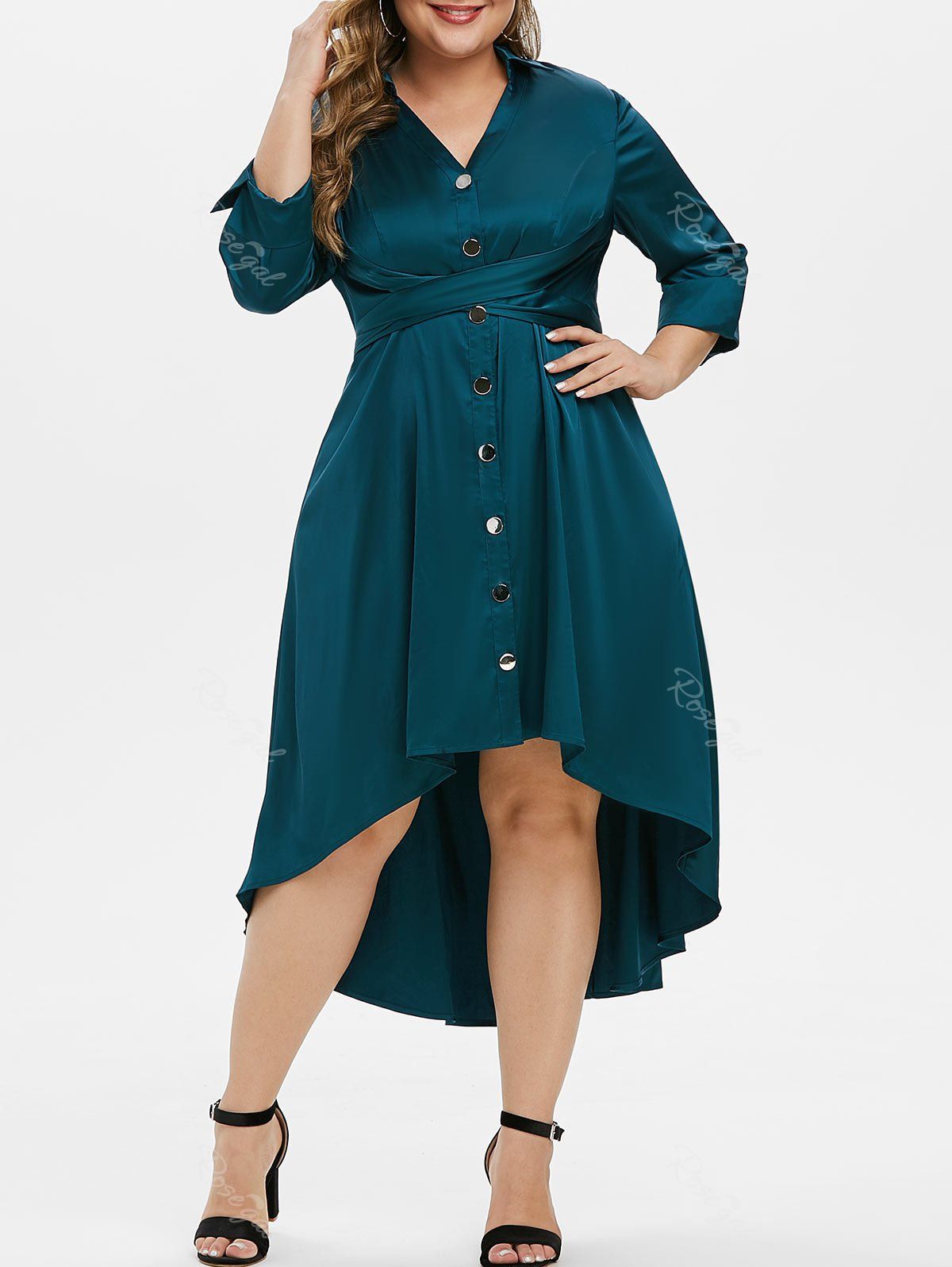 

Plus Size Criss Cross High Low Midi Dress, Dark green