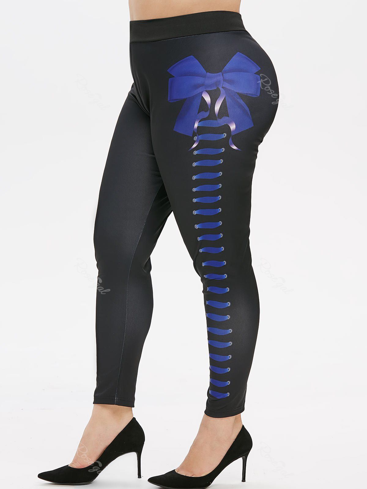 

Plus Size Bowknot Print Leggings, Black