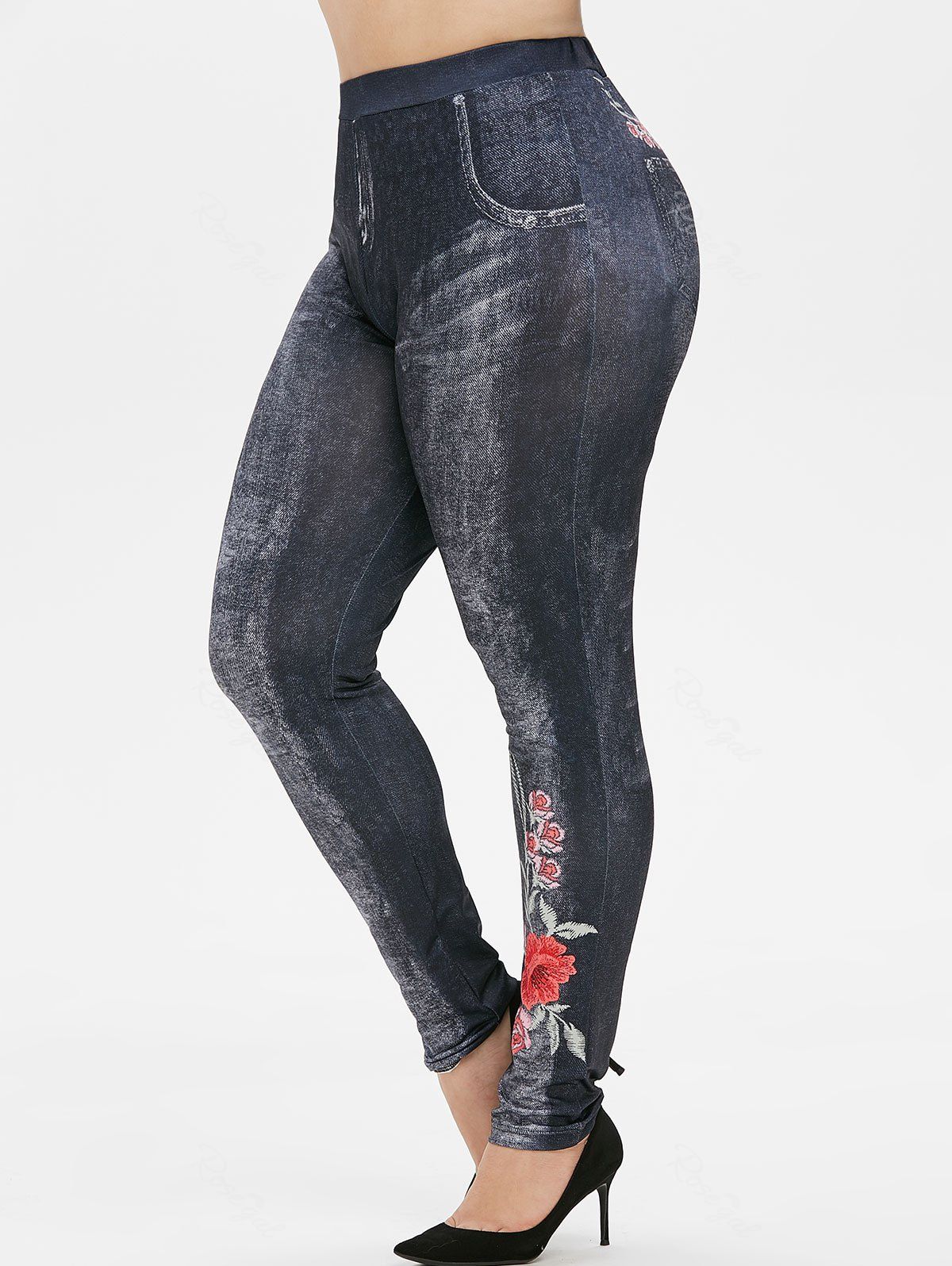 

Plus Size High Rise Floral Print 3D Jeggings, Carbon gray