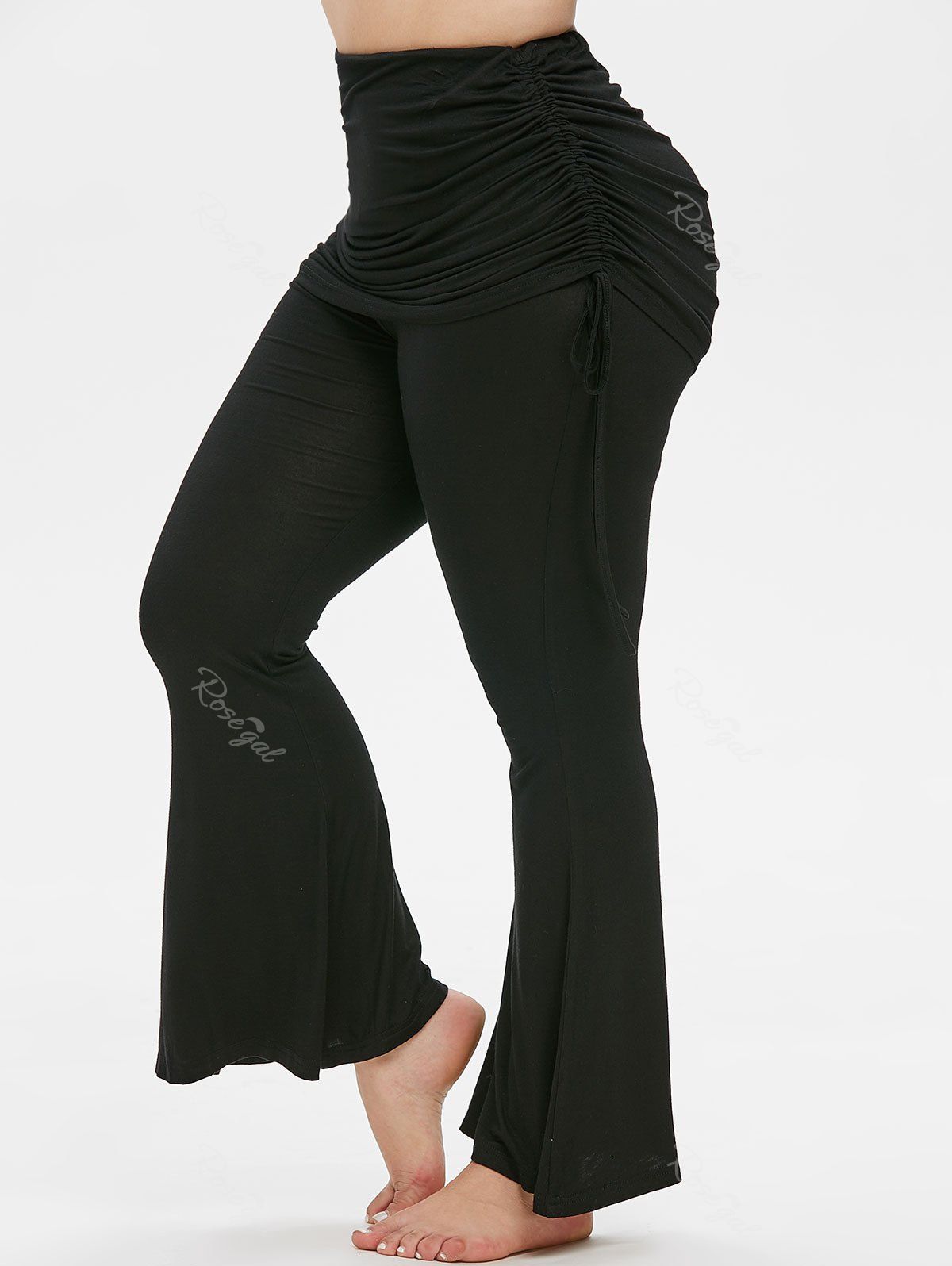 

Plus Size Cinched Skirted Bell Bottom Pants, Black