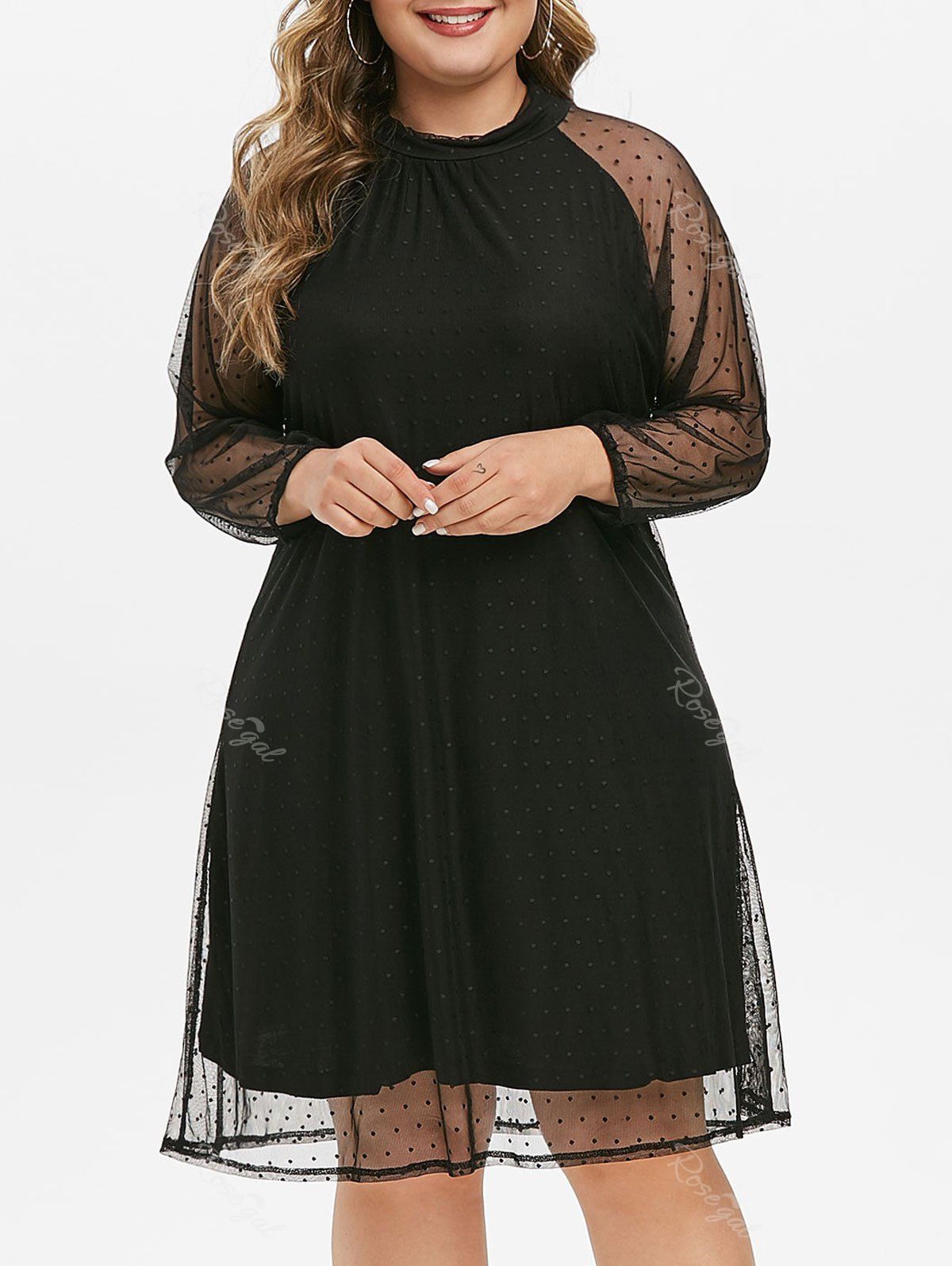 

Plus Size Mesh Swiss Dot Swing Dress, Black