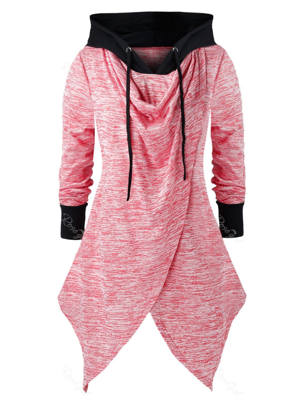 

Plus Size Hooded Asymmetric Cowl Front Surplice Top, Pink
