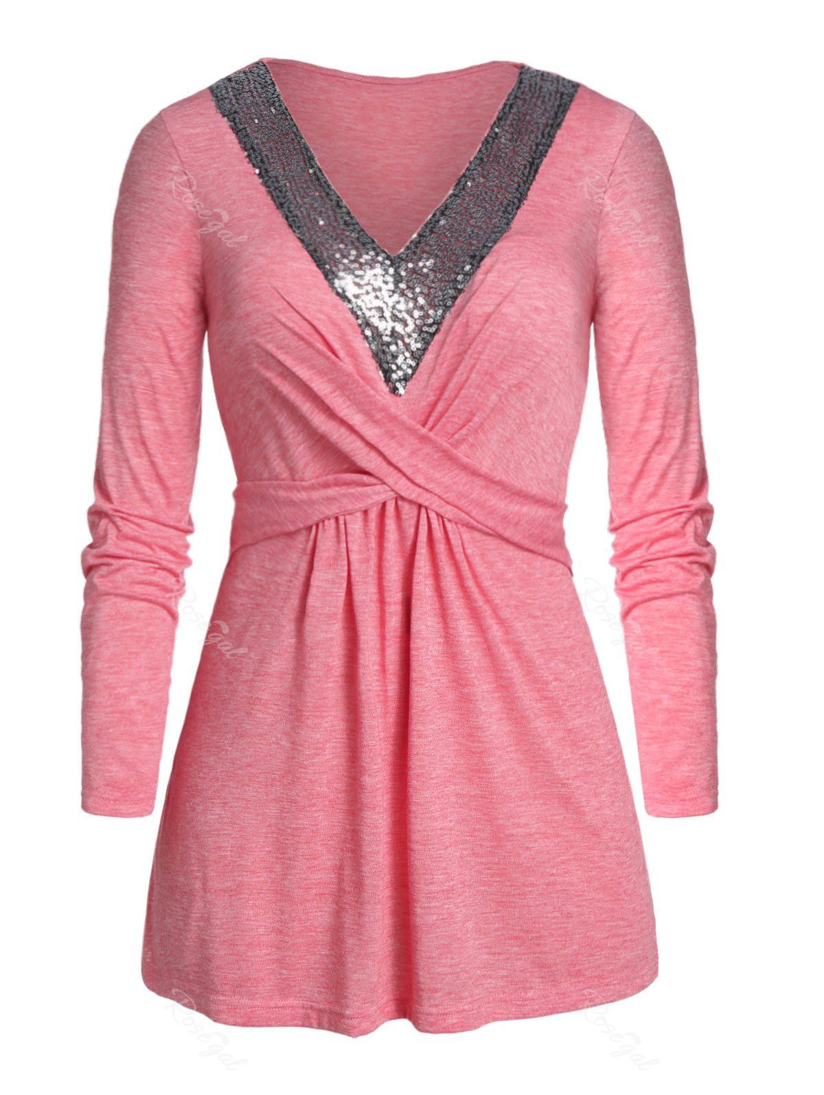 

Plus Size Tunic Space Dye Sequined T Shirt, Pink rose