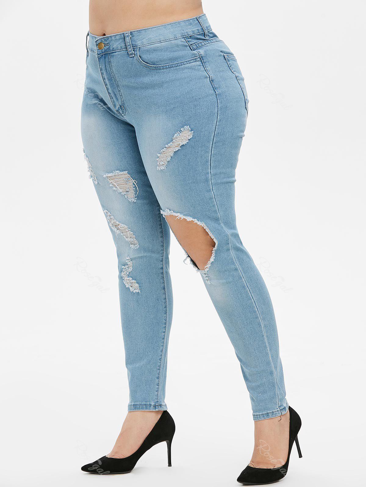 

Mid Rise Destroyed Skinny Plus Size Jeans, Jeans blue
