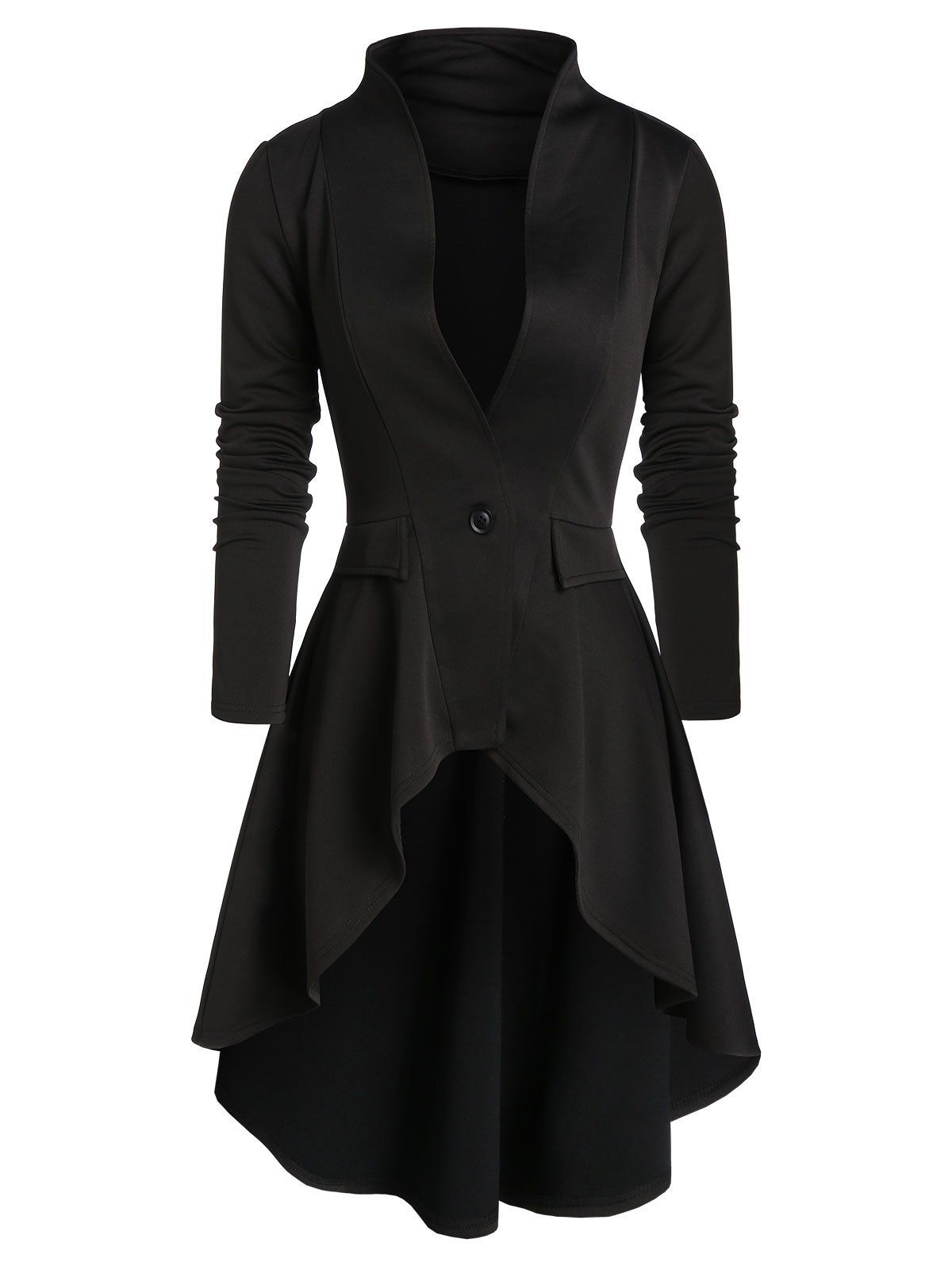 

One Button High Low Skirted Coat, Black