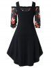 Plus Size A Line Printed Christmas Dress with Solid Vest -  