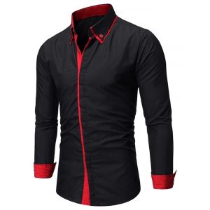

Contrast Trim Casual Button Up Shirt, Black