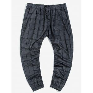 

Plaid Print Drawstring Tapered Jogger Pants, Dark gray