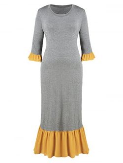 Plus Size Flounced Maxi Straight Dress - GRAY - 6X