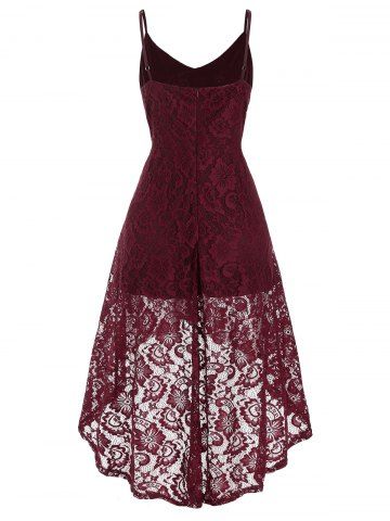 

Plus Size Spaghetti Strap High Low Lace Evening Dress, Red wine