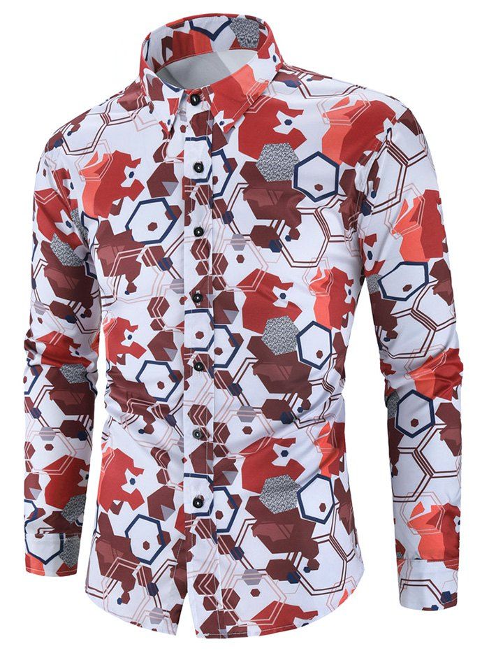 

Geometric Graphic Print Slim Fit Long Sleeve Button Shirt, Multi