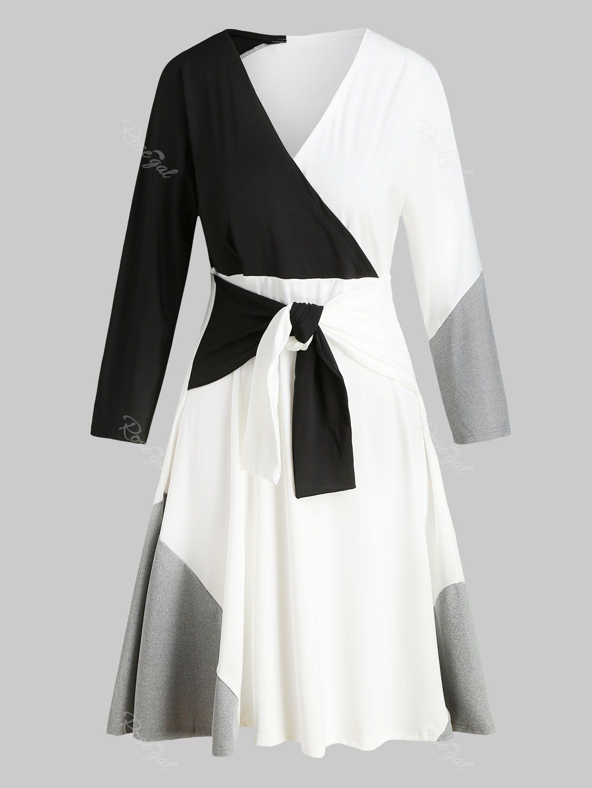 

Plus Size Colorblock Midi A Line Dress, White