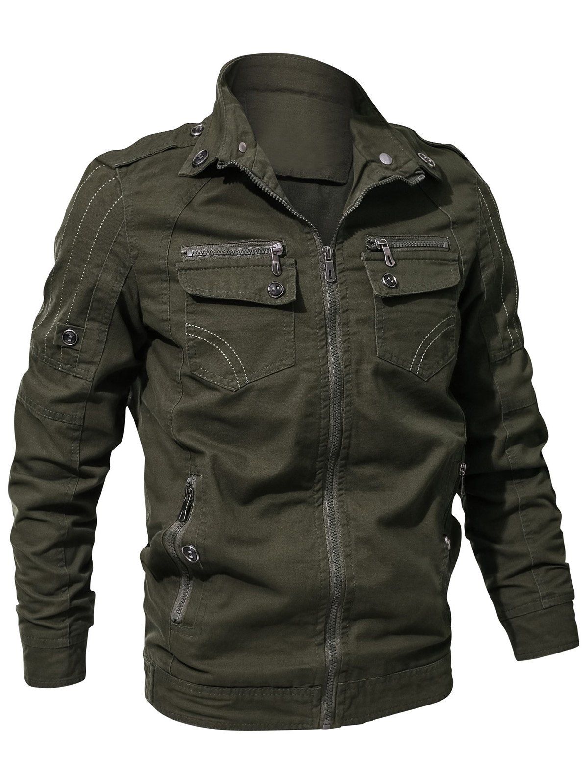 

Multi Zip Pockets Zip Up Cargo Jacket, Army green