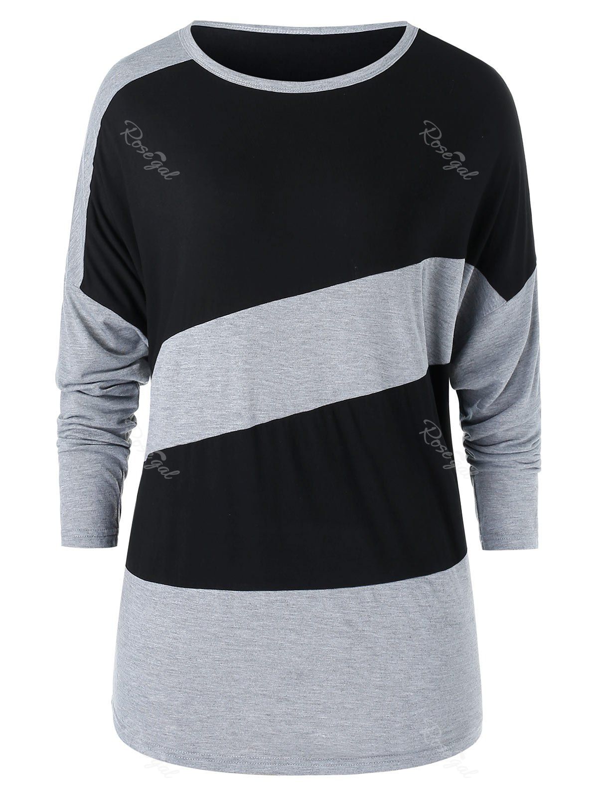 

Plus Size Contrast Round Collar Drop Shoulder T Shirt, Black