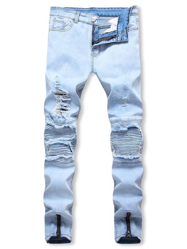 

Ripped Drape Panel Design Casual Jeans, Light blue