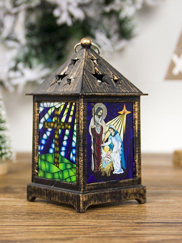 

Christmas Tree Hollowed Star Printed Decorative Light, Wood