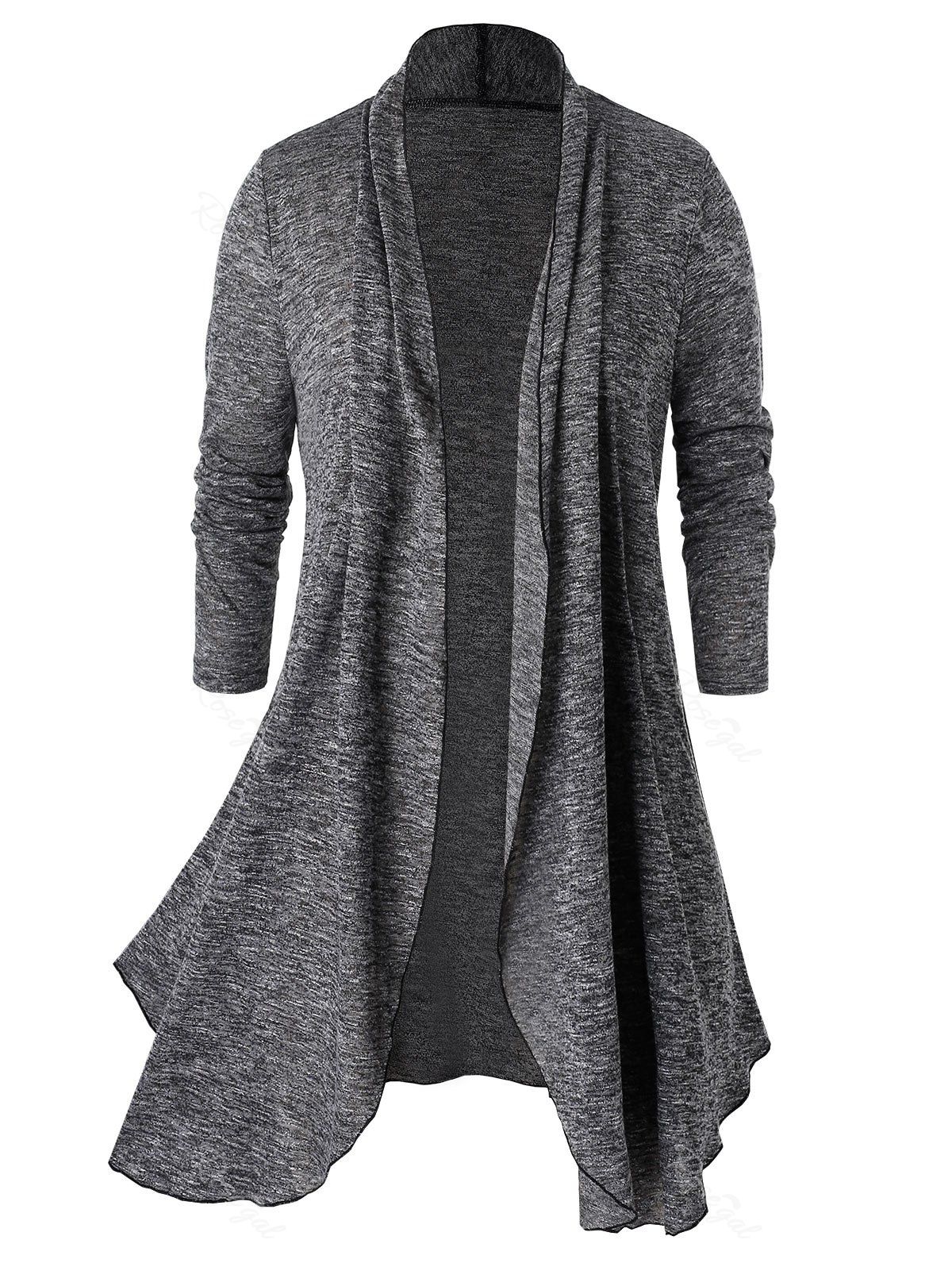 

Plus Size Marled Open Front Tunic Cardigan, Battleship gray