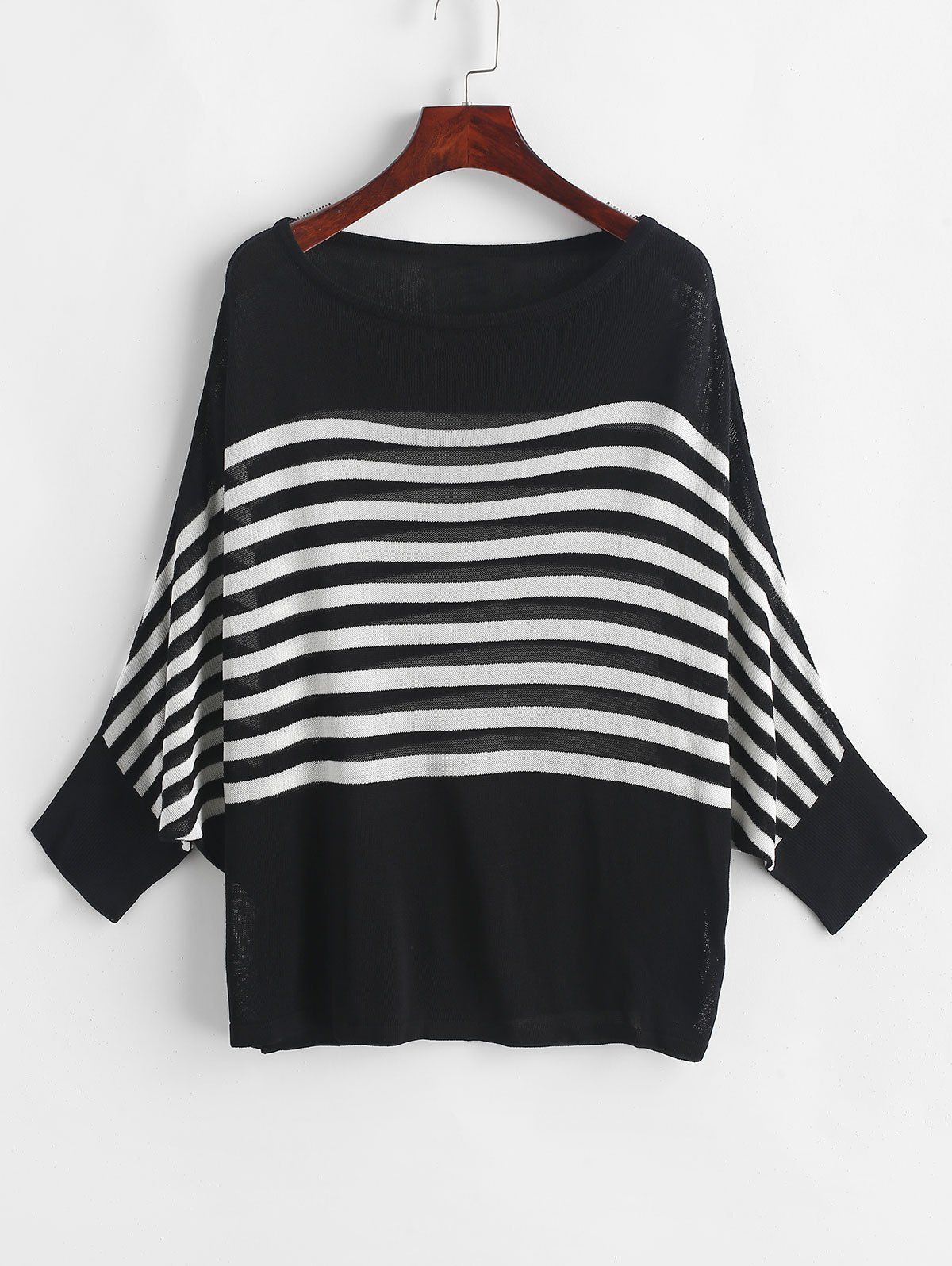 

Plus Size Stripe Batwing Sleeve Sweater, Black