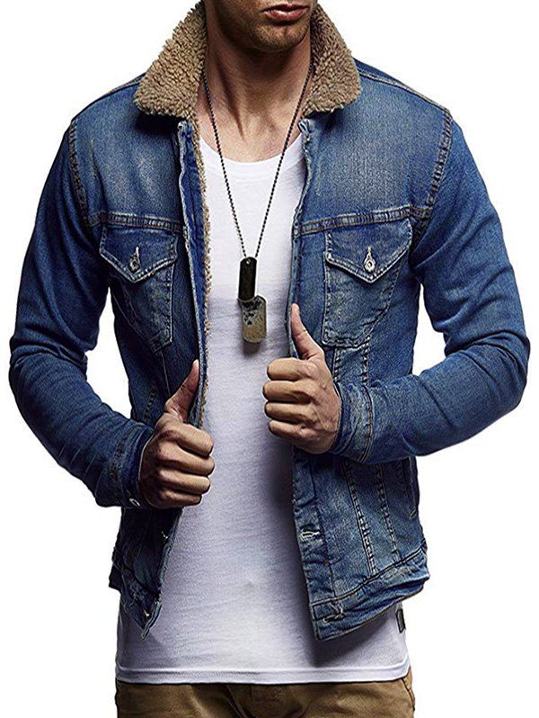 

Vintage Wash Faux Fur Lined Denim Jacket, Blue