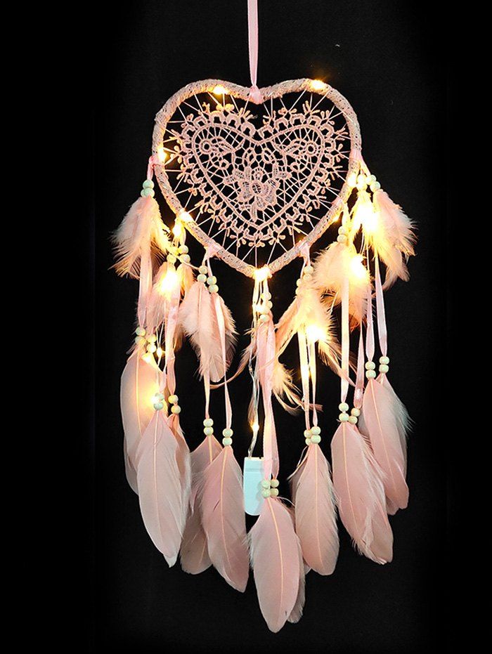 

LED Light Handmade Heart Shape Feather Dream Catcher, Rose