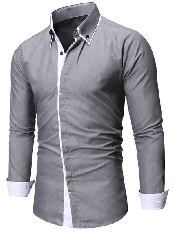 

Contrast Trim Casual Button Up Shirt, Gray