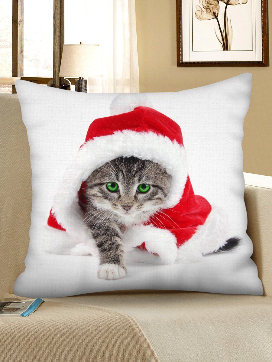 

Christmas Cat Print Decorative Pillowcase, Multi