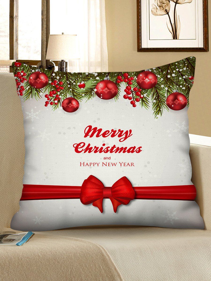 

Christmas Greetings and Balls Print Decorative Pillowcase, Multi