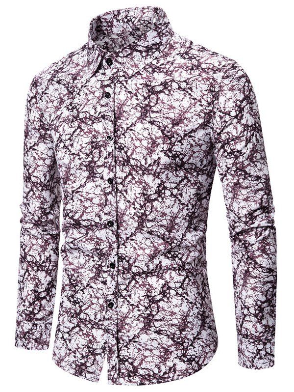

Abstract Print Long Sleeve Button Slim Fit Shirt, Purple