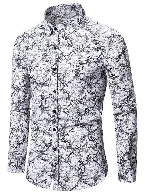 

Abstract Print Long Sleeve Button Slim Fit Shirt, Gray