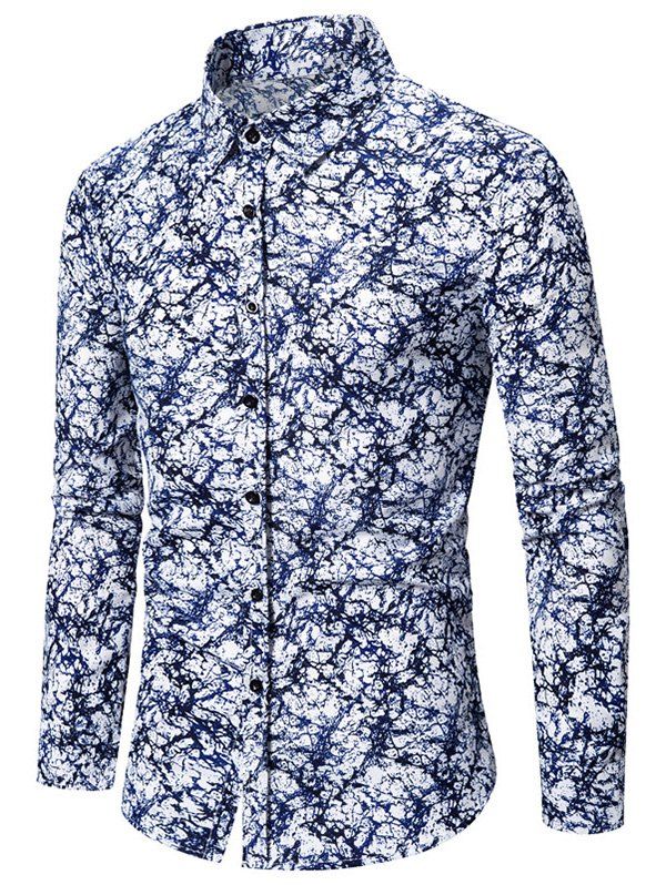 

Abstract Print Long Sleeve Button Slim Fit Shirt, Cadetblue