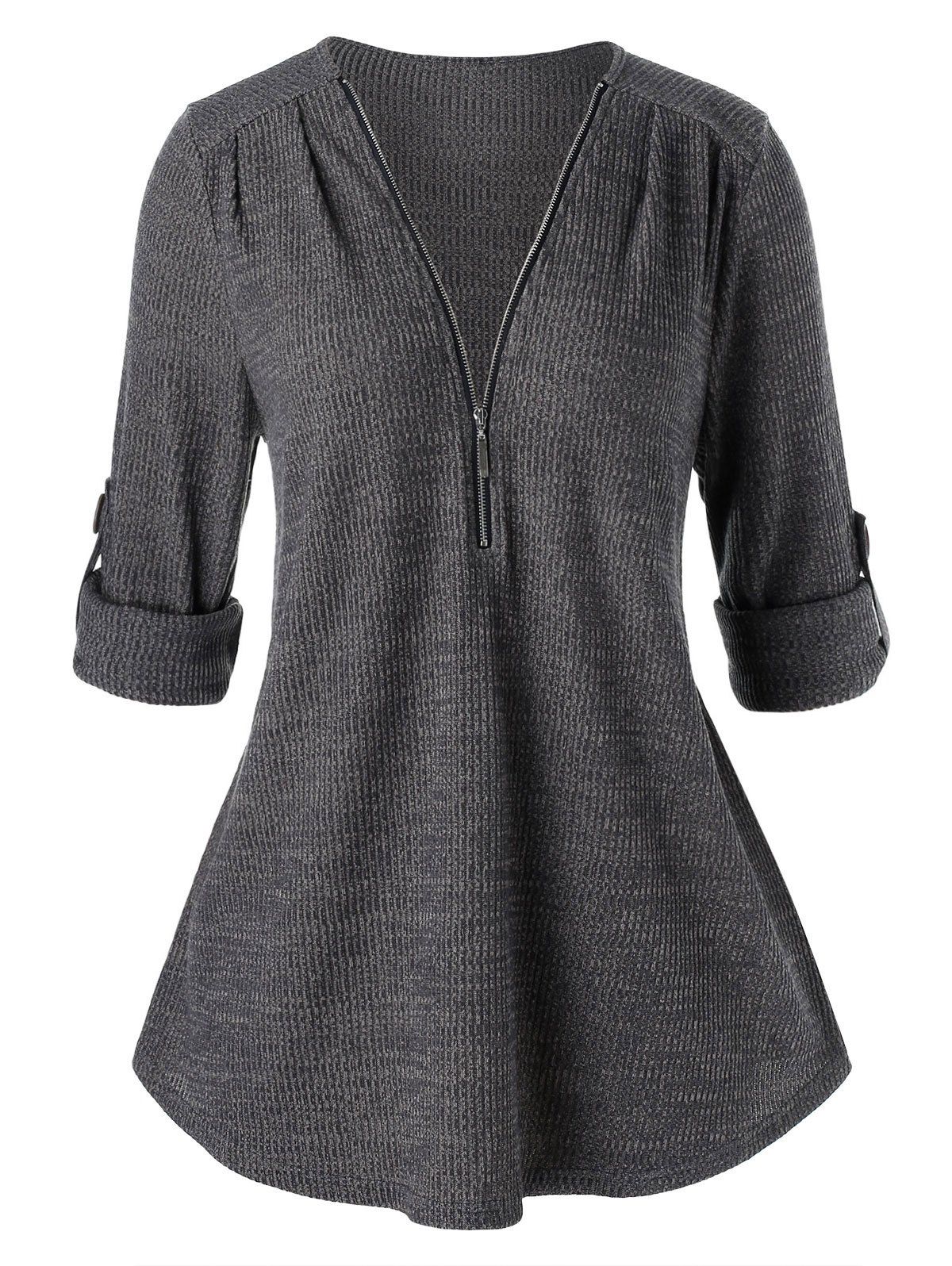 

Plus Size Tunic Zippered Solid Sweater, Carbon gray