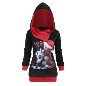 

Plus Size Cat Graphic Christmas Hoodie, Black