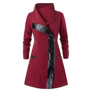 

Plus Size Two Tone Tunic High Collar Coat, Lava red
