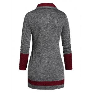 

Turn-down Collar Contrast Tunic Sweater, Multi a