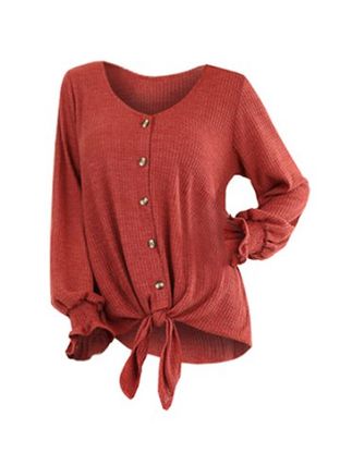 Plus Size V Neck Solid Button Sweater