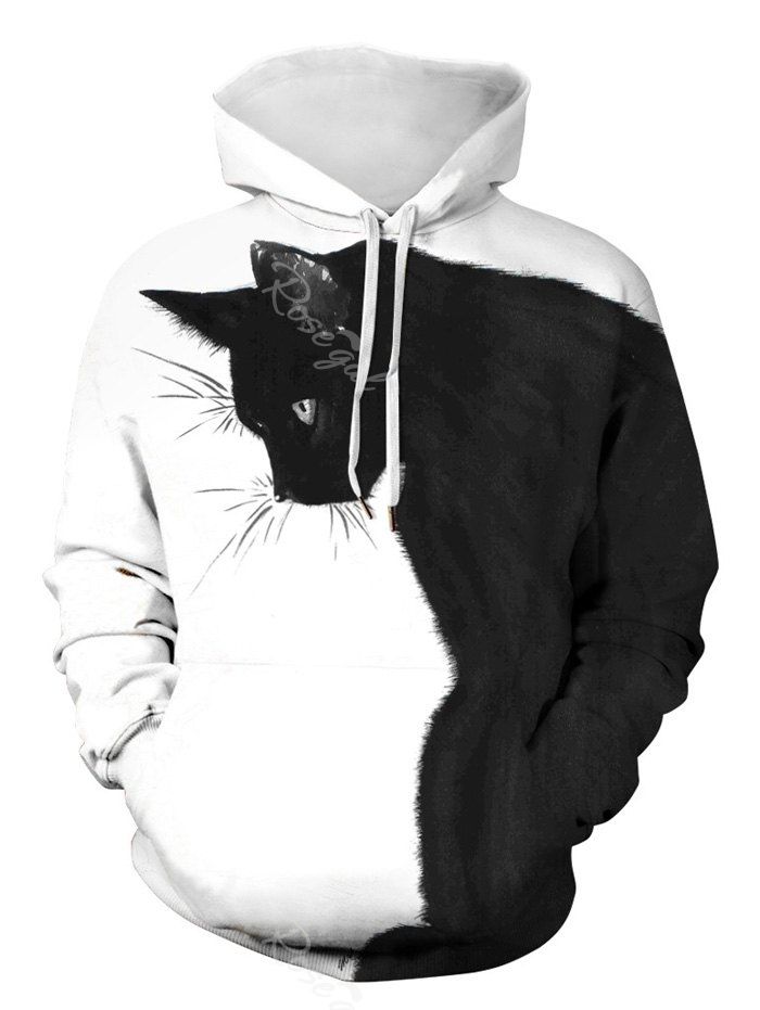 

Plus Size 3D Cat Print Pullover Hoodie, White