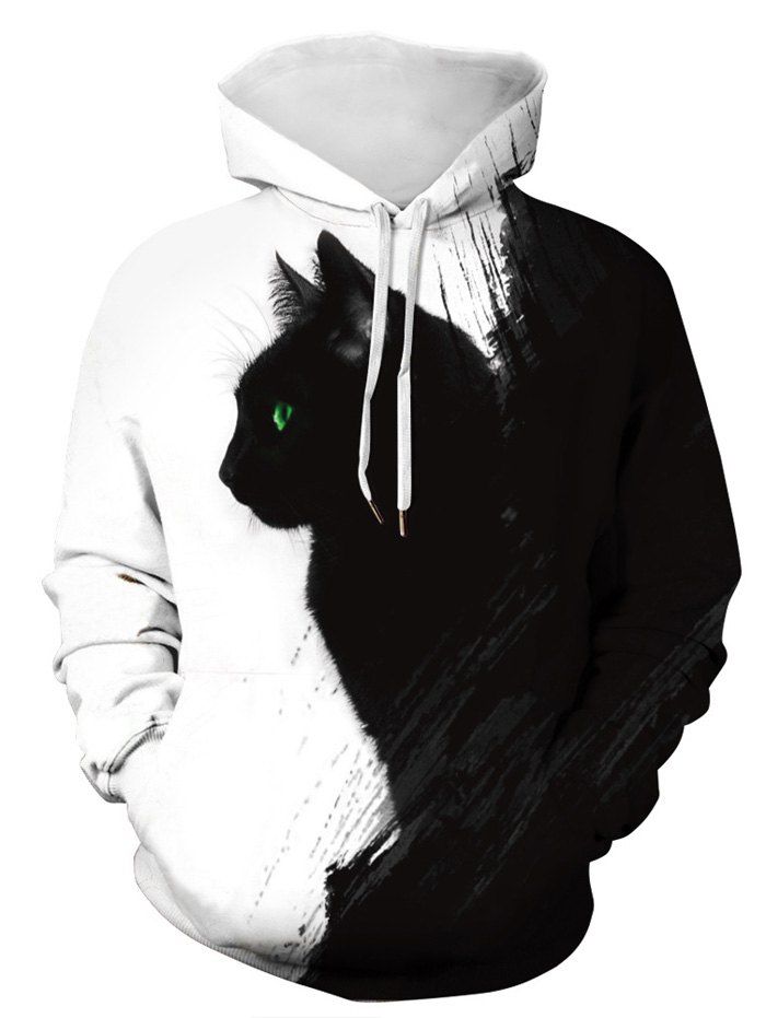 

Plus Size 3D Cat Print Pullover Hoodie, Black